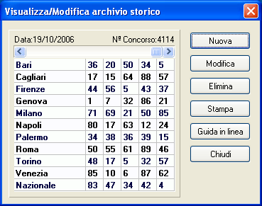 Schermata della gestione manuale dell'archivio storico