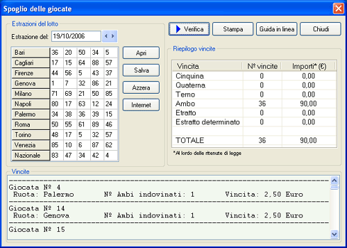 Schermata dello spoglio delle giocate finali