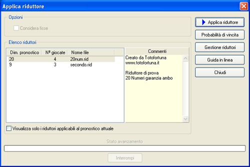 Schermata del metodo applica riduttore personale