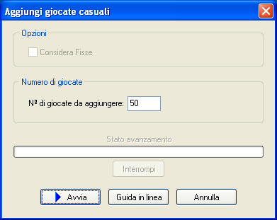 Schermata del metodo aggiungi giocate casuali Schermata del metodo aggiungi giocate casuali
