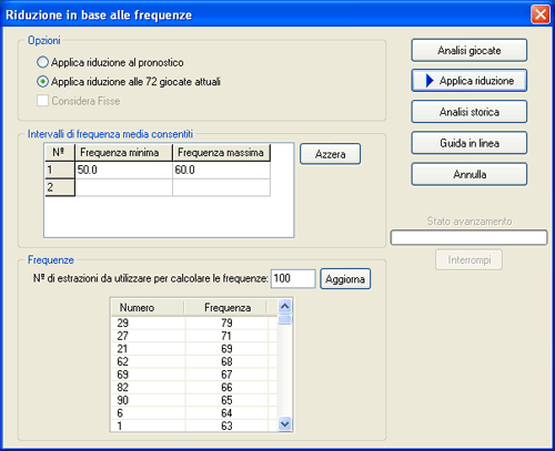 Schermata della riduzione in base alle frequenze