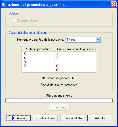 Schermata della riduzione del pronostico a garanzia