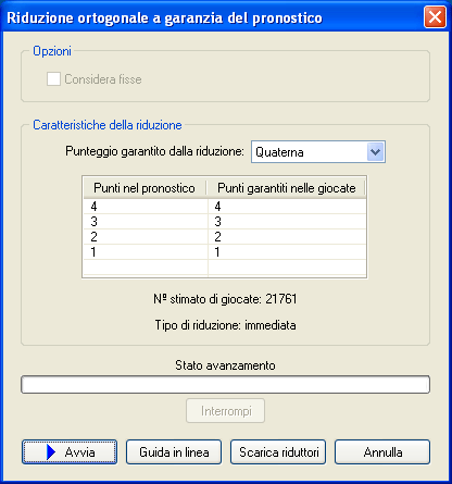 Schermata della riduzione ortogonale del pronostico Schermata della riduzione ortogonale del pronostico