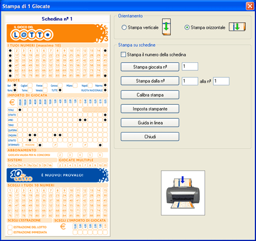La schermata della stampa sulle schedine del lotto